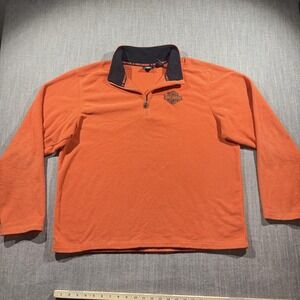 Harley-Davidson Sweatshirt Mens 2XL Orange 1/4 Zip Fleece Pullover Motorcycle